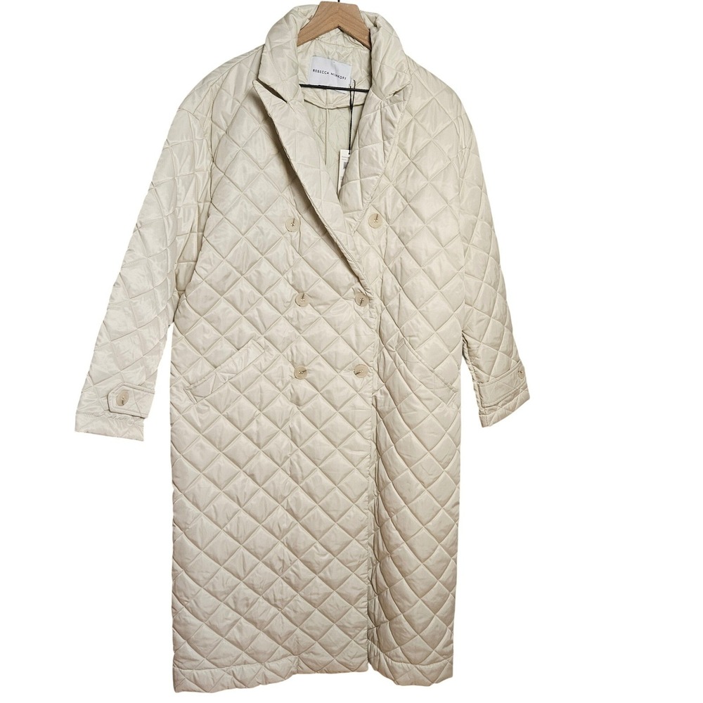NEW Rebecca Minkoff Quilted Long Peacoat Jacket Coat Sz L Cream Ivory Trench NWT